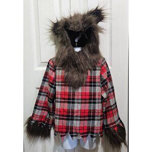 Werewolf Costume Toddler 4T Faux Fur Flannel Top Hood Ears Bear Halloween Kids